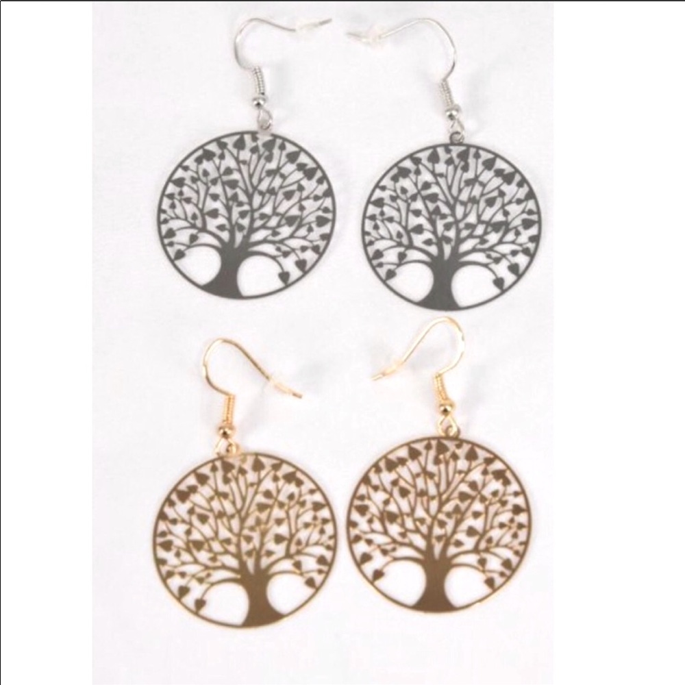 NWT 3 GOLD, 3 Silver TREE OF LIFE EARRINGS